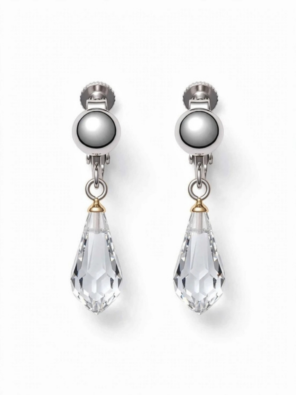 Vintage Coro Silvertone Crystal Teardrop Drop Dangle Screw-On Earrings